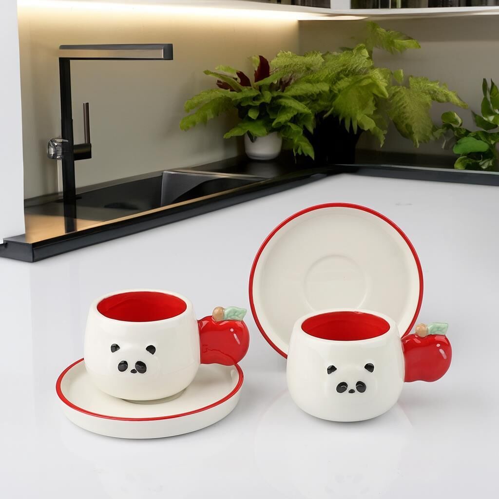 KIRMIZI PANDA DESEN 2 KİŞİLİK TÜRK KAHVESİ FİNCANI