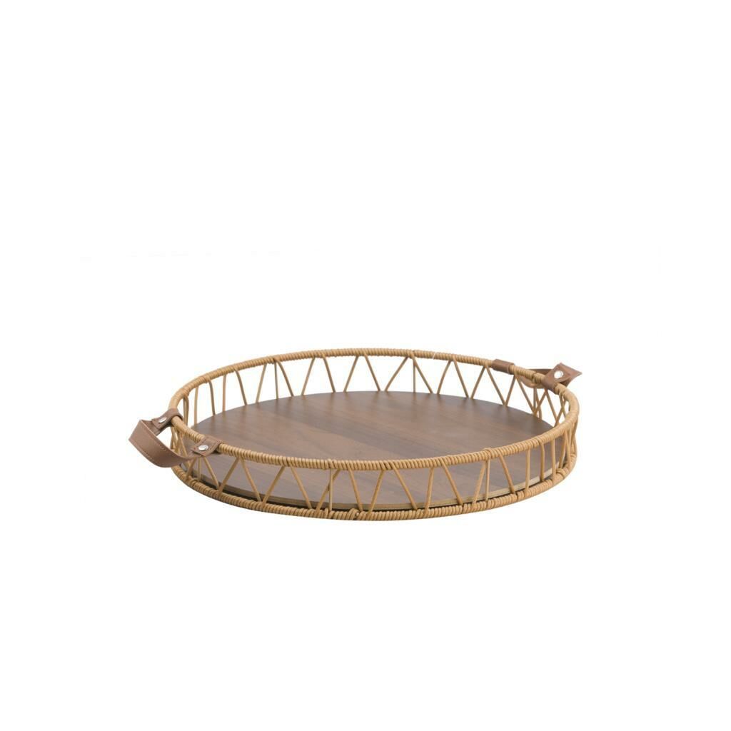SENTETİK HASIR DERİ KULPLU YUVARLAK TEPSİ 33CM