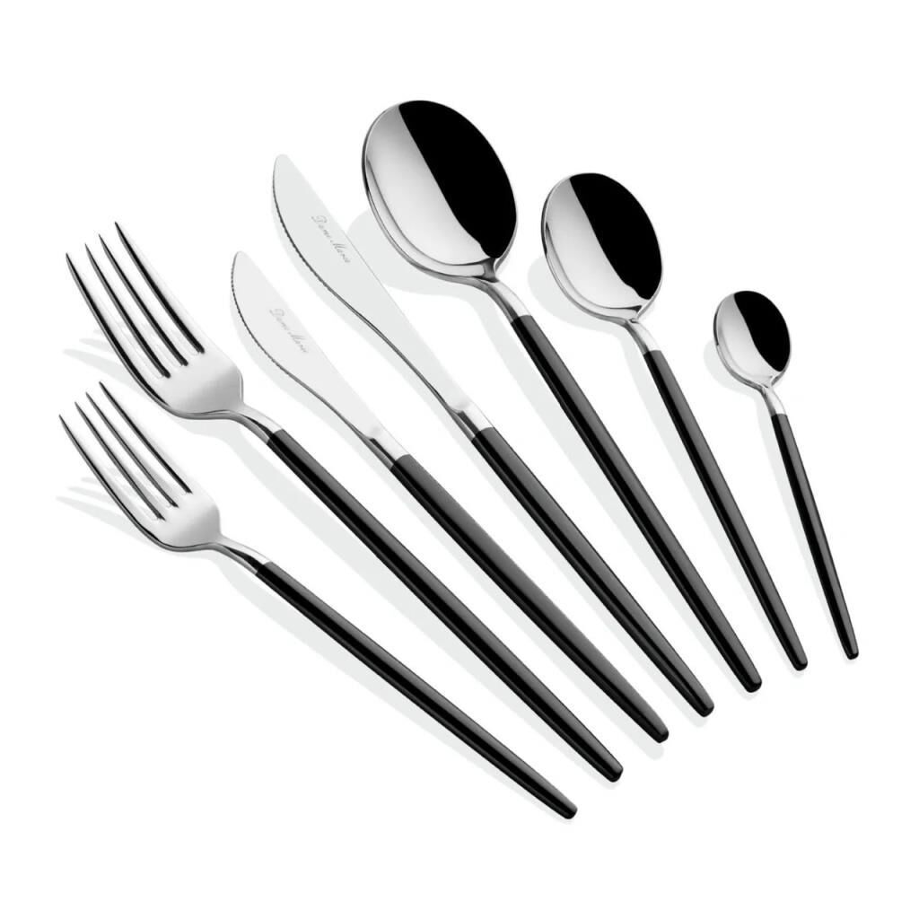 ALMERİA SİYAH GÜMÜŞ 6 KİŞİLİK 36 PARÇA ÇATAL KAŞIK BIÇAK SETİ