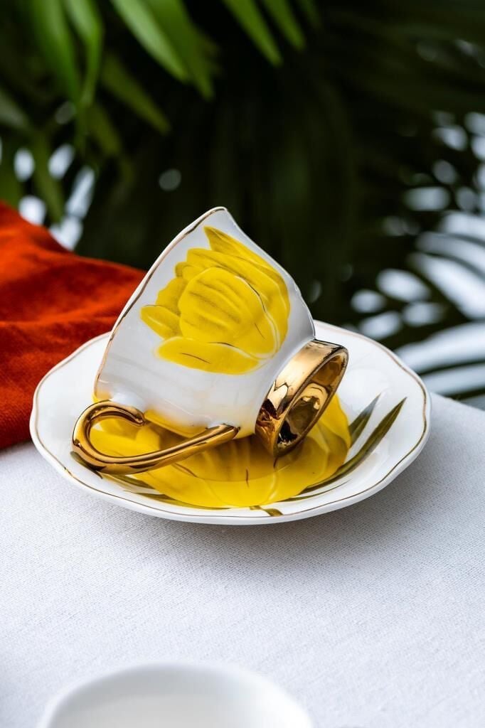 TIFFANY SARI 2 KİŞİLİK TÜRK KAHVESİ FİNCANI
