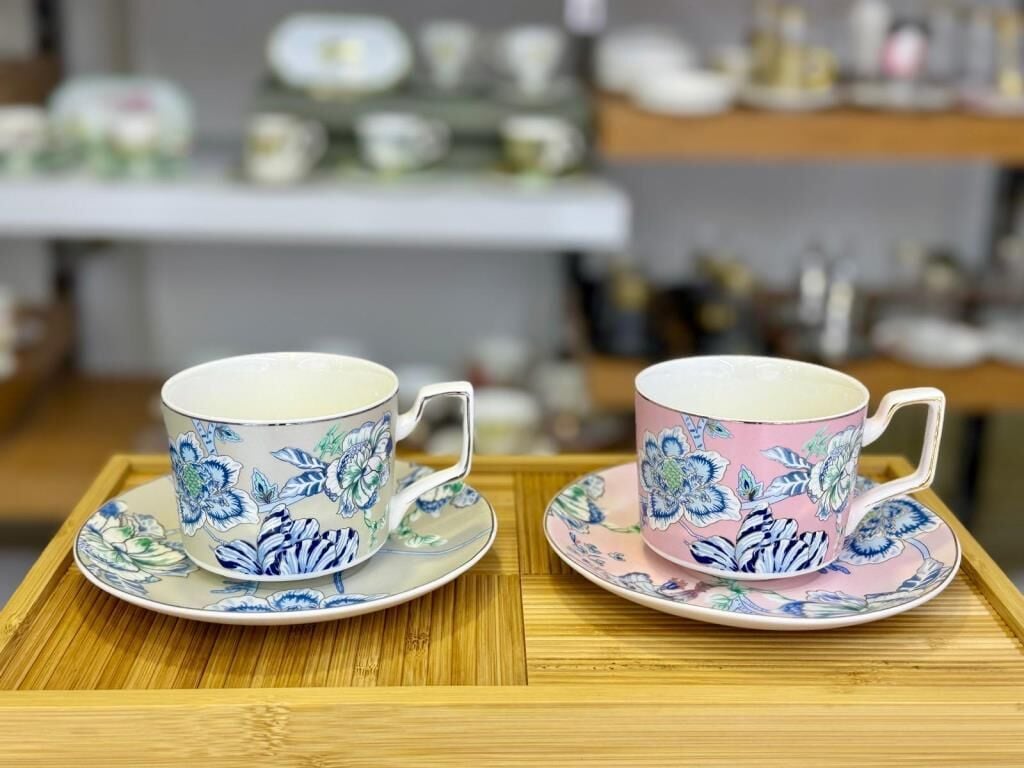 BLUEM PEMBE GRİ 6 KİŞİLİK ÇAY FİNCANI