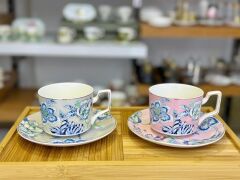 BLUEM PEMBE GRİ 6 KİŞİLİK ÇAY FİNCANI