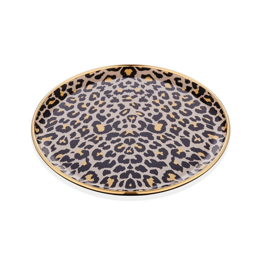 LEOPAR PARLAK ALTIN CAM TEPSİ 35CM