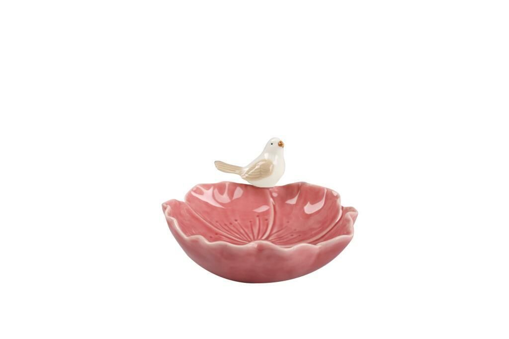 PEMBE KUŞLU ÇİÇEK  DEKOR/TABAK 15CM