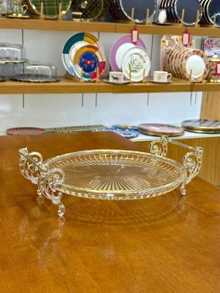 GÜMÜŞ YUVARLAK AYAKLI SUNUM TABAK 31CM