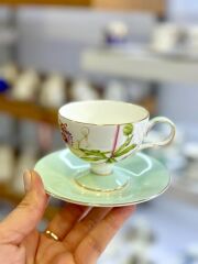 HAPPİLY 2 KİŞİLİK SUNUM TABAKLI TÜRK KAHVESİ FİNCANI DESEN2-5 PARÇA