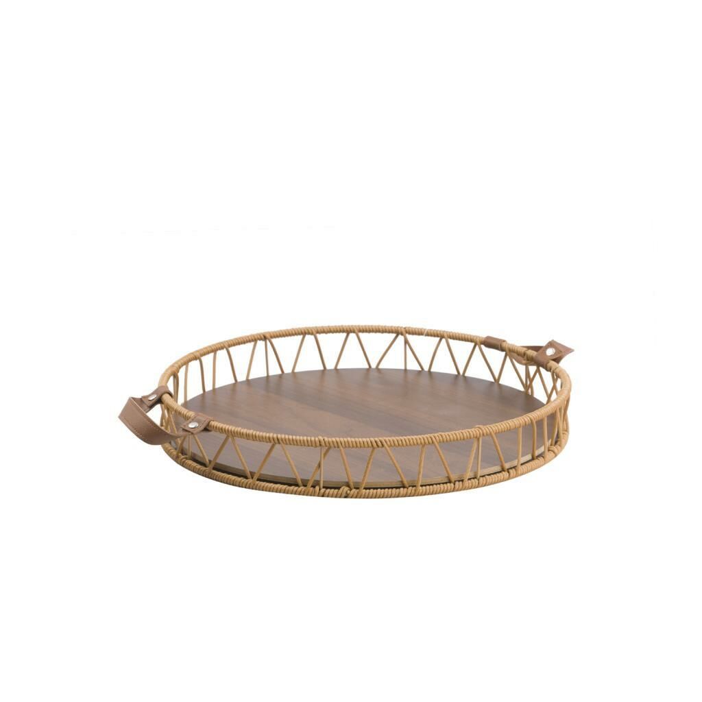 SENTETİK HASIR DERİ KULPLU YUVARLAK TEPSİ 29CM