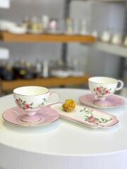 PEACHY 2 KİŞİLİK SUNUM TABAKLI TÜRK KAHVESİ FİNCANI-5 PARÇA