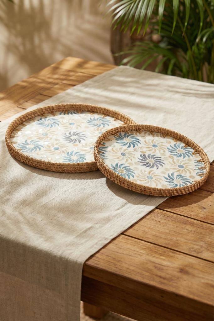 SEDEFLİ BAMBU YUVARLAK TEPSİ 2'Lİ DESEN1