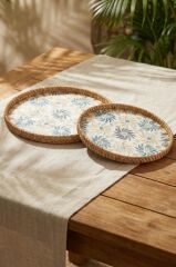 SEDEFLİ BAMBU YUVARLAK TEPSİ 2'Lİ DESEN1