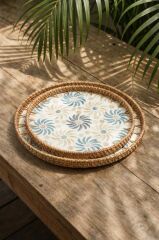 SEDEFLİ BAMBU YUVARLAK TEPSİ 2'Lİ DESEN1