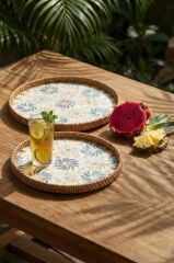 SEDEFLİ BAMBU YUVARLAK TEPSİ 2'Lİ DESEN1
