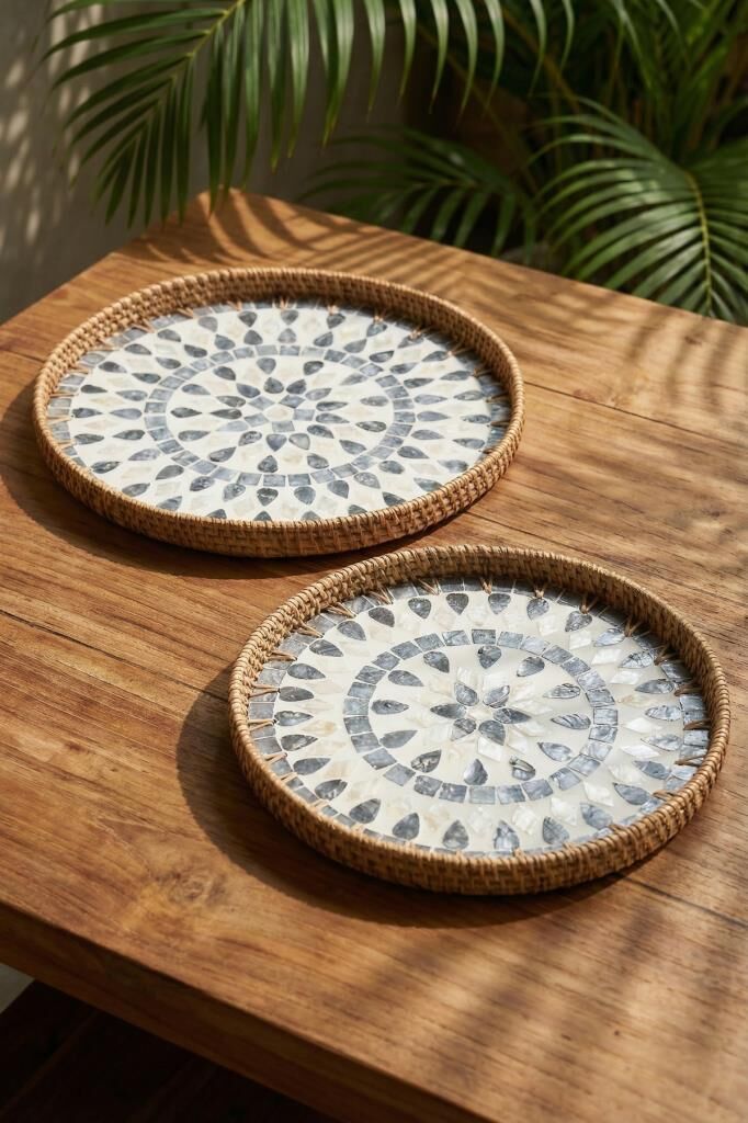 SEDEFLİ BAMBU YUVARLAK TEPSİ 2'Lİ DESEN3