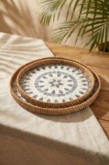 SEDEFLİ BAMBU YUVARLAK TEPSİ 2'Lİ DESEN3