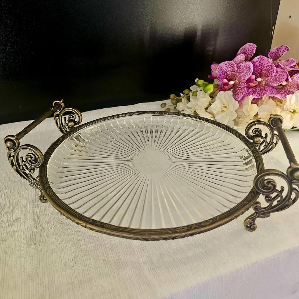 ANTİK ESKİTME YUVARLAK AYAKLI SUNUM TABAK 31CM