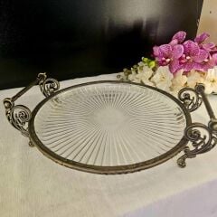 ANTİK ESKİTME YUVARLAK AYAKLI SUNUM TABAK 31CM