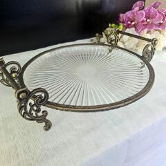ANTİK ESKİTME YUVARLAK AYAKLI SUNUM TABAK 31CM