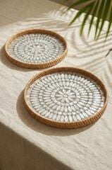 SEDEFLİ BAMBU YUVARLAK TEPSİ 2'Lİ DESEN4