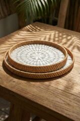 SEDEFLİ BAMBU YUVARLAK TEPSİ 2'Lİ DESEN4