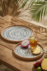 SEDEFLİ BAMBU YUVARLAK TEPSİ 2'Lİ DESEN4