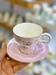 ROSE CHARM 2 KİŞİLİK PEMBE SUNUM TABAKLI TÜRK KAHVESİ FİNCANI-5 PARÇA
