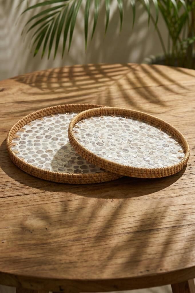 SEDEFLİ BAMBU YUVARLAK TEPSİ 2'Lİ DESEN2