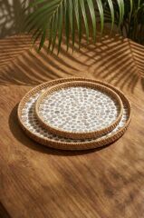 SEDEFLİ BAMBU YUVARLAK TEPSİ 2'Lİ DESEN2