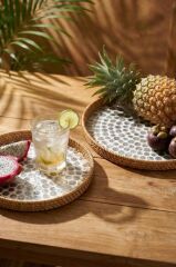 SEDEFLİ BAMBU YUVARLAK TEPSİ 2'Lİ DESEN2