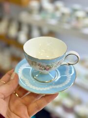 ROSE CHARM 2 KİŞİLİK MAVİ SUNUM TABAKLI TÜRK KAHVESİ FİNCANI-5 PARÇA