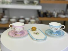 ROSE CHARM 2 KİŞİLİK MAVİ SUNUM TABAKLI TÜRK KAHVESİ FİNCANI-5 PARÇA