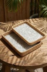 SEDEFLİ BAMBU DİKDÖRTGEN TEPSİ 2'Lİ DESEN1