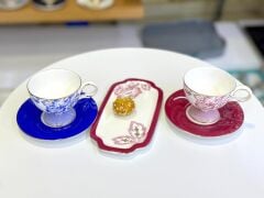 ELORİA 2 KİŞİLİK BORDO SUNUM TABAKLI TÜRK KAHVESİ FİNCANI-5 PARÇA