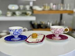 ELORİA 2 KİŞİLİK BORDO SUNUM TABAKLI TÜRK KAHVESİ FİNCANI-5 PARÇA