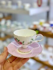 PEACHY 6 KİŞİLİK SUNUM TABAKLI TÜRK KAHVESİ FİNCANI -15 PARÇA