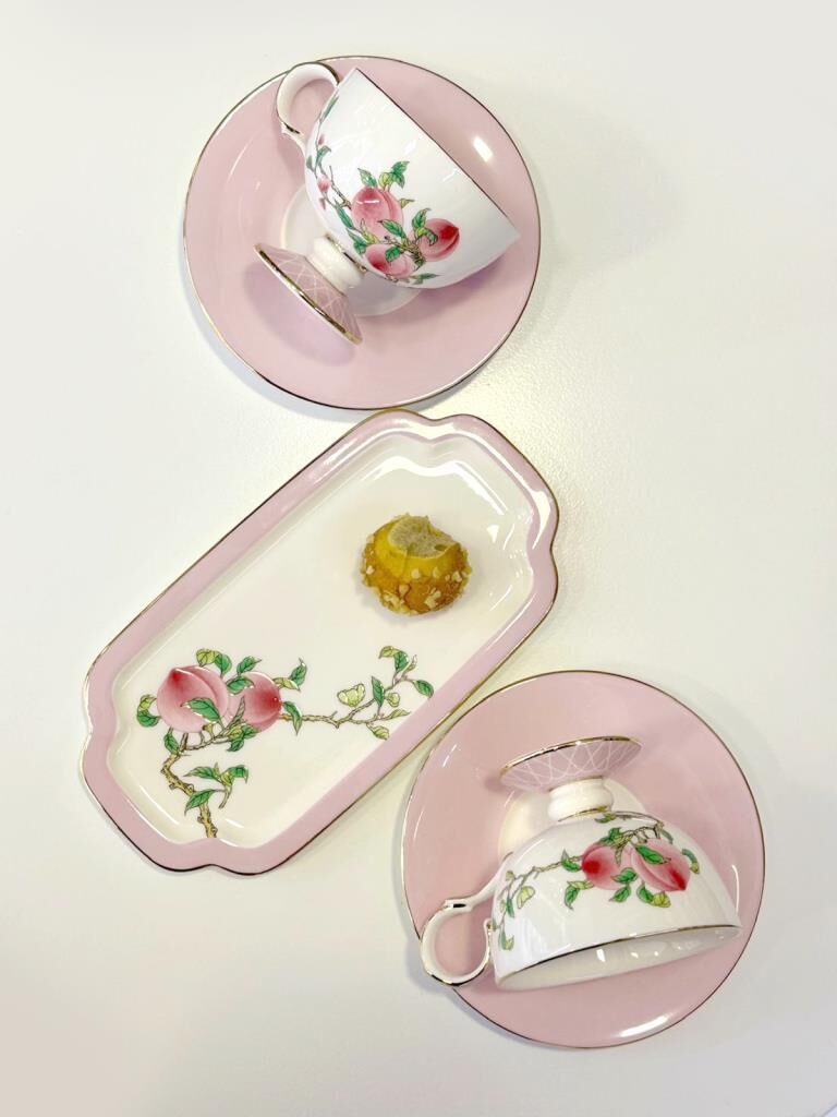 PEACHY 6 KİŞİLİK SUNUM TABAKLI TÜRK KAHVESİ FİNCANI -15 PARÇA