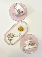 PEACHY 6 KİŞİLİK SUNUM TABAKLI TÜRK KAHVESİ FİNCANI -15 PARÇA