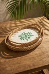 SEDEFLİ BAMBU OVAL TEPSİ 2'Lİ DESEN2