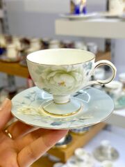 VOL DE FLEURS 6 KİŞİLİK SUNUM TABAKLI TÜRK KAHVESİ FİNCANI-15 PARÇA