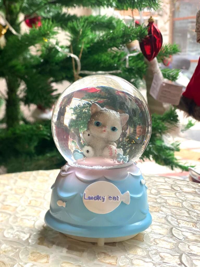 MAVİ KEDİLİ KAR KÜRESİ DESEN2  13CM