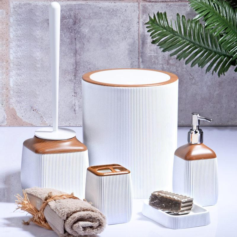 BEYAZ AHŞAP FİTİLLİ 5 PARÇA BANYO SETİ