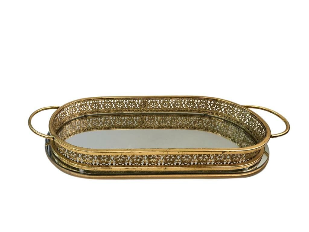 ALTIN AYNALI ESKİTME OVAL TEPSİ 65cm