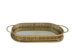 ALTIN AYNALI ESKİTME OVAL TEPSİ 65cm