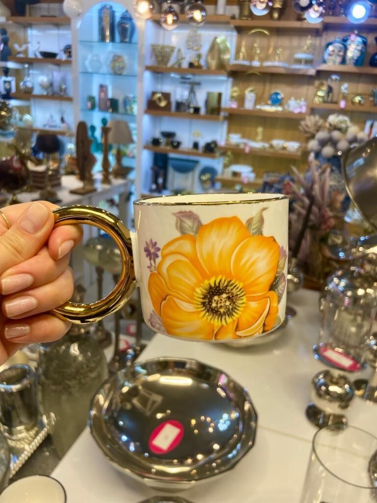 TURUNCU FLOWER PORSELEN KUPA