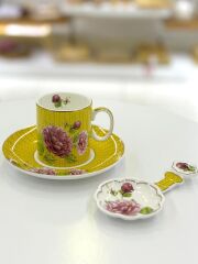 KAREN SARI TEK KİŞİLİK TÜRK KAHVESİ FİNCANI VE LOKUMLUK 3 PARÇA