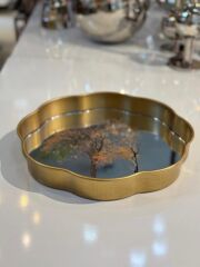 ALTIN ESKİTME AĞAÇ DESEN YUVARLAK TEPSİ 33CM