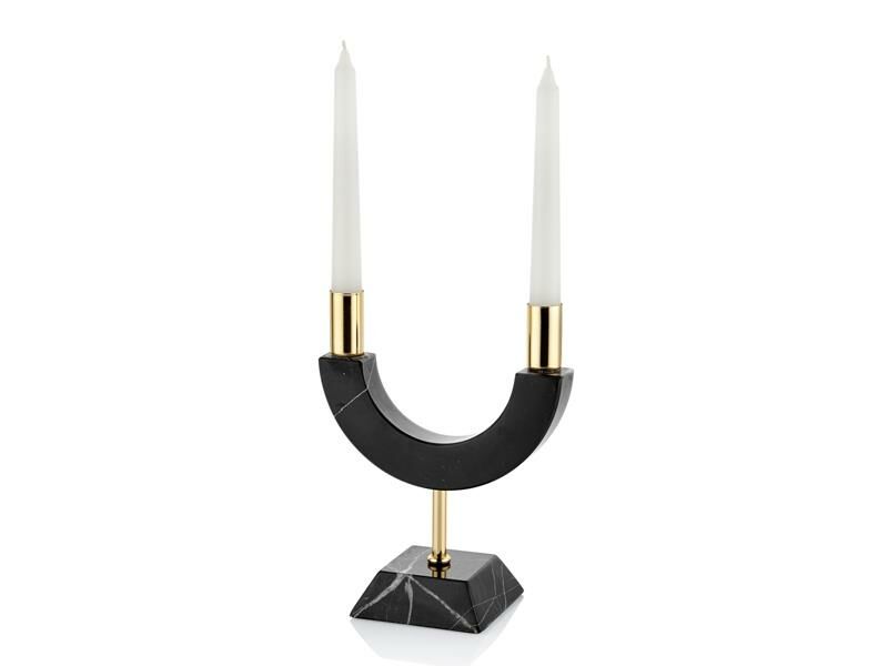 EVZA MERMER SİYAH ALTIN 2'Lİ MUMLUK 20CM