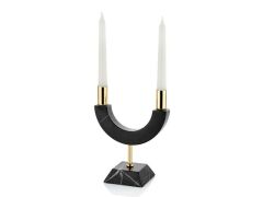 EVZA MERMER SİYAH ALTIN 2'Lİ MUMLUK 20CM