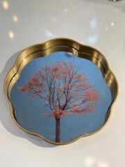 ALTIN ESKİTME AĞAÇ DESEN YUVARLAK TEPSİ 36CM