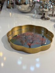 ALTIN ESKİTME AĞAÇ DESEN YUVARLAK TEPSİ 36CM