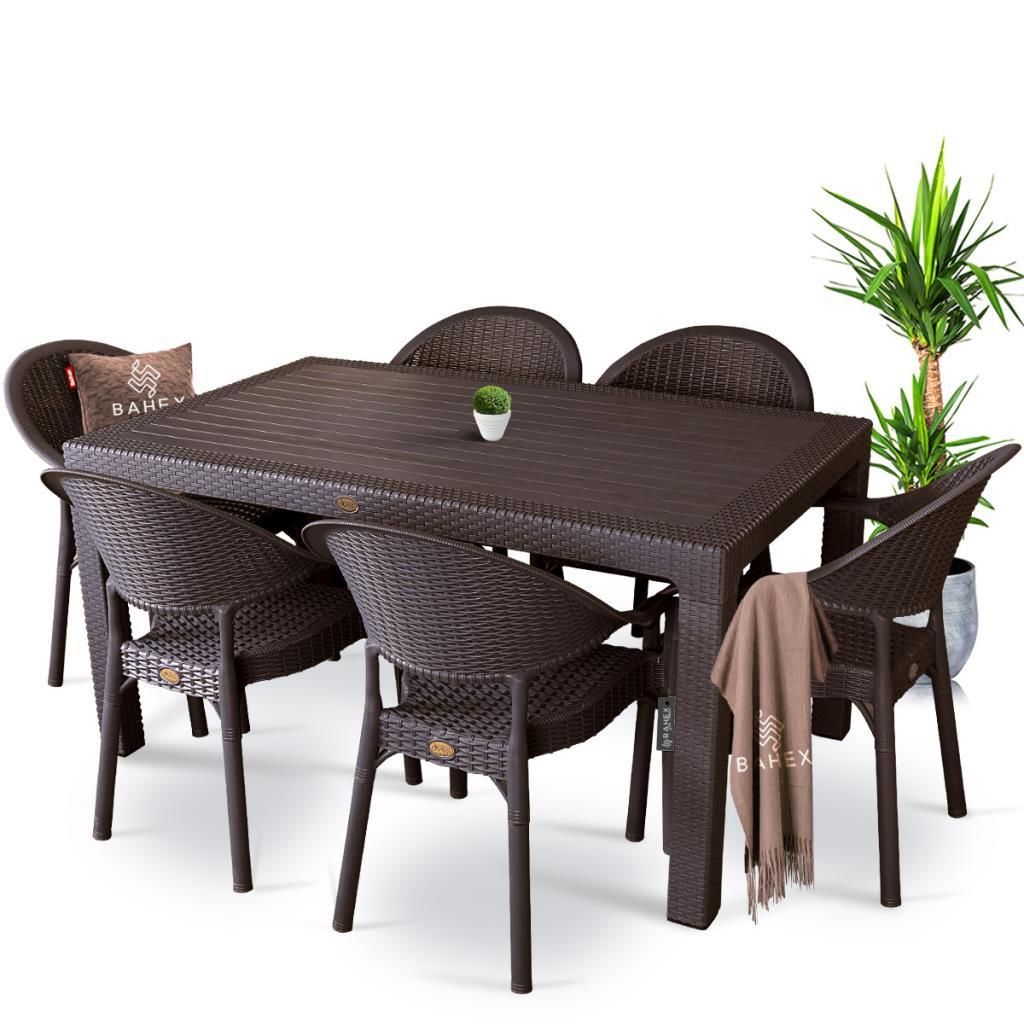 CAPİSSİ KAHVE CAMSIZ RATTAN MASA SETİ 90X150CM